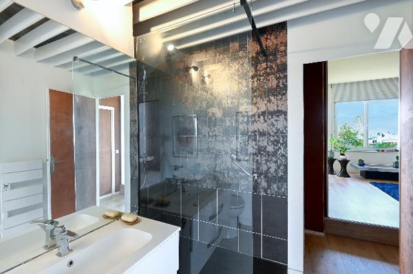 Bien atypique : appartement en longère d'une surface de 133 m² avec jardin, terrasse et box-garage