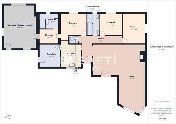 Maison rénovée 150 m² de plain-pied, 4 chambres, jardin et carport