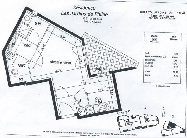 Location appartement près de MEYZIEU - 1 pièce(s) - 29 m² - 633 €/mois