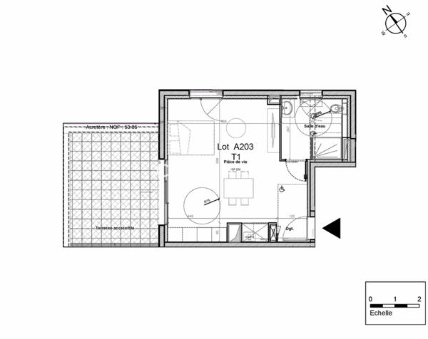 Appartement T1 - 2023 - 35.80 m² - Terrasse - Parking + Cave + Local à vélos