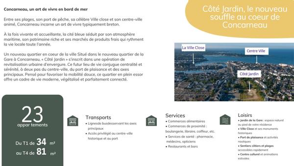 Appartement Concarneau T2 de 41,14 m² dans un programme neuf immobilier proche centre ville .
