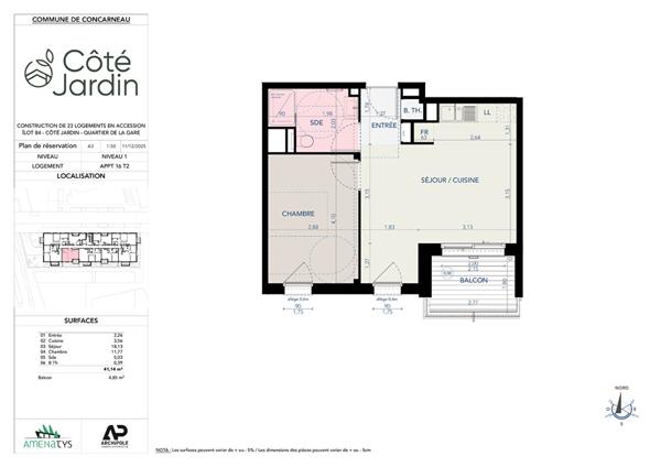 Appartement Concarneau T2 de 41,14 m² dans un programme neuf immobilier proche centre ville .