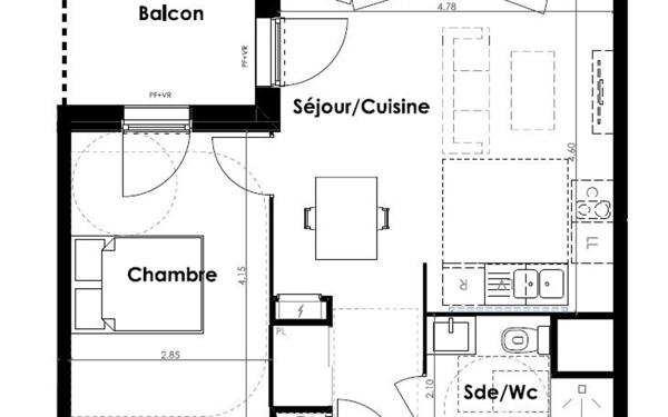 Appartement à vendre    2 pièces • 43,79 m2 Villenave-d'Ornon