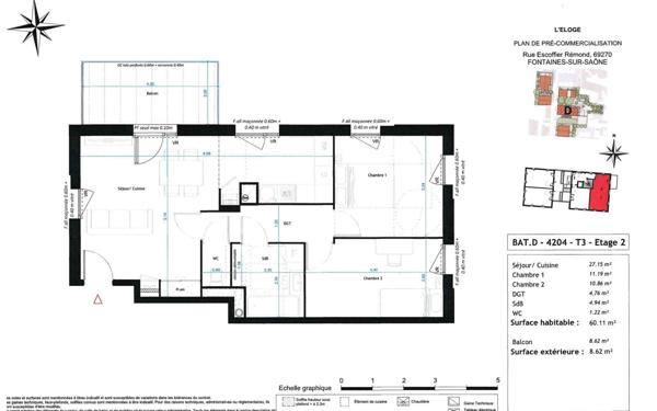 Appartement à vendre    3 pièces • 60,11 m2 Fontaines-sur-Saône