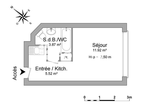 Location Studio meublé 21.24 m² - 8/10 RUE AMBROISE Bordeaux 33000