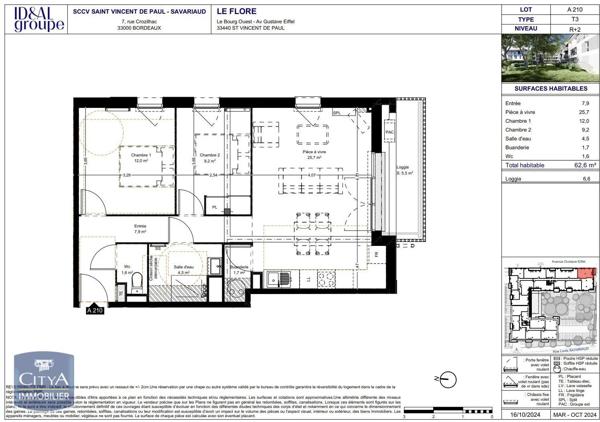 Appartement à louer 3 pièces 62.6m² Saint-Vincent-de-Paul (33440)