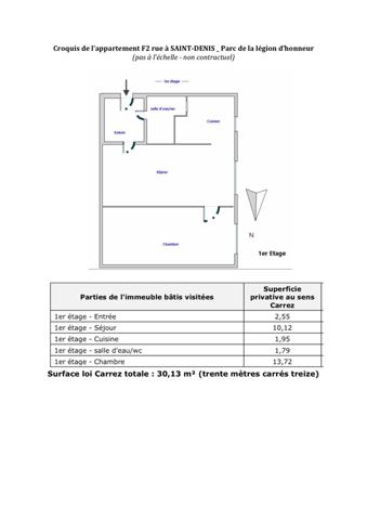 Saint-Denis-Parc de La Légion d'Honneur-T2 avec cave dans un petit immeuble sur cour