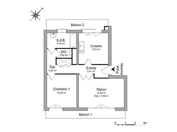 Location Appartement 2 pièces 49.17 m² - 52 RUE RENE LANGLOIS Luce 28110