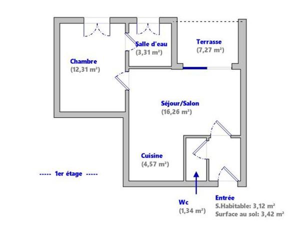 Mèze centre appartement T2 de 40.91m² avec terrasse