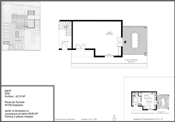 Appartement T2 à vendre  2 pièces - 41 m 2   ANGRESSE  - 40