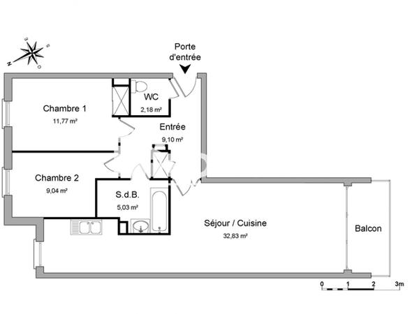 Location Appartement 3 pièces 69.95 m² - RUE CLAUDE LORRAIN Roubaix 59100