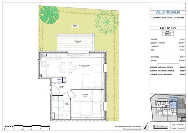 Appartement Grasse 2 pièces de 45m2 en rez de jardin