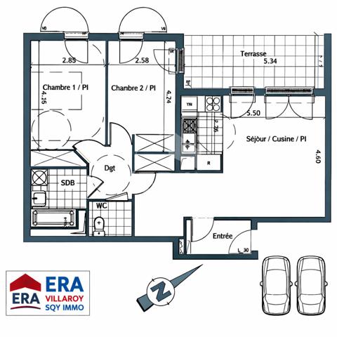 Rare à Guyancourt, 3P de 67 m² en rez-de-jardin, Jardin 99 m² , Terrasse , 2 Parkings