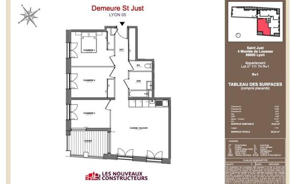 Appartement à vendre    4 pièces • 75,52 m2 Lyon 5