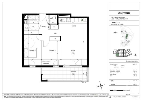 Appartement à vendre  3 pièces - 66,60 m2 ST LAURENT DU VAR - 06