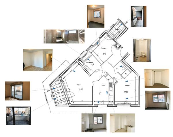 APPARTEMENT - 3 pièces 67m² - ROMAINVILLE - Place du Marché