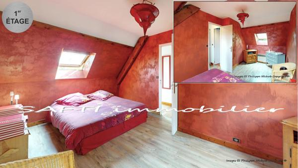 Maison individuelle non mitoyenne de 115m2 habitables - 3/4 chambres - sous-sol total sur 1446m2 de terrain entièrement arboré et paysagé .