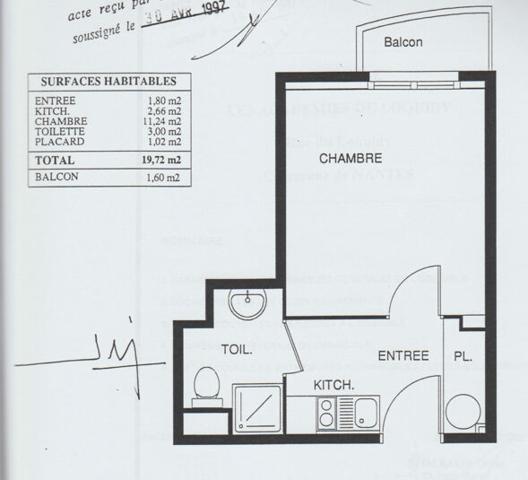 Appartement Nantes 1 pièce20 m2 avec balcon