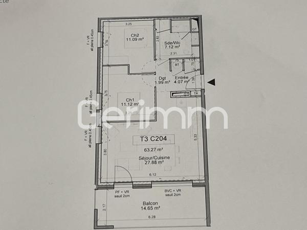 Vente Appartement 3 pièces LE TOUVET (38660) - 63m² 266000 € - Gerimm
