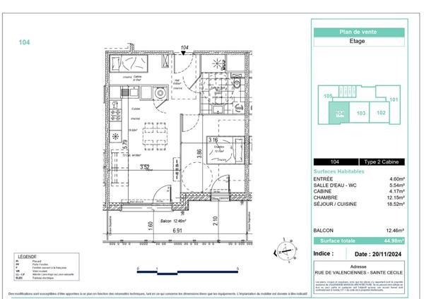 Appartement Sainte Cecile 2 pièces cabine 43.15 m²