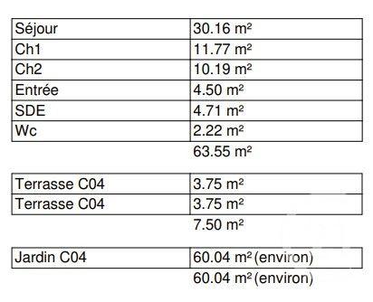 Appartement F3 à vendre  3 pièces - 63,55 m2 DOUVRES LA DELIVRANDE - 14