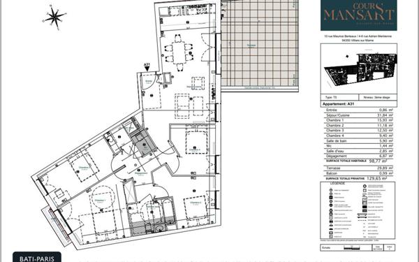 Appartement à vendre    5 pièces • 99,24 m2 Villiers-sur-Marne