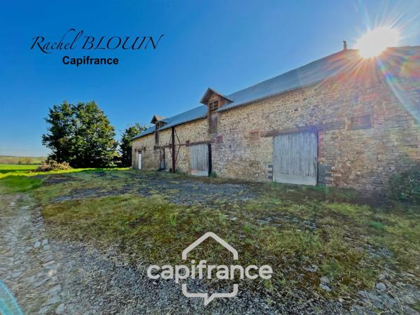 Grande étable en pierre de belle hauteur à rénover 226 m2 au sol sur terrain de 6 760 m2 à MARTIGNE FERCHAUD (35)