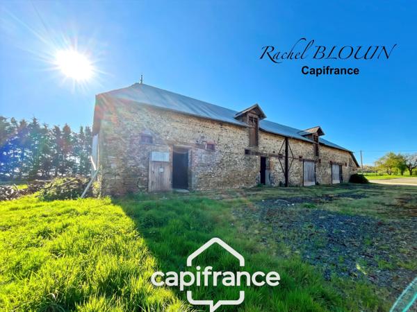 Grande étable en pierre de belle hauteur à rénover 226 m2 au sol sur terrain de 6 760 m2 à MARTIGNE FERCHAUD (35)