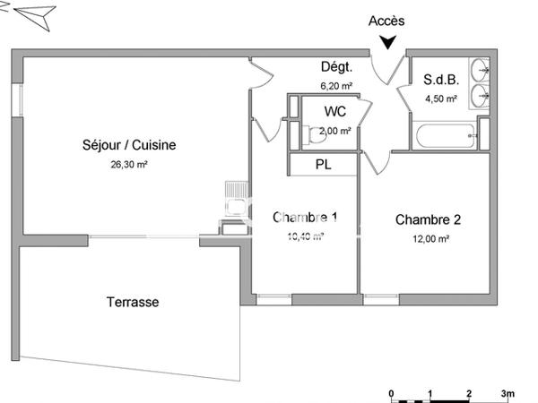 Location Appartement 3 pièces 61.4 m² - DOMAINE DES JARDINS DE BOHEME BAT F ETG 2 APT 203 - 307 RUE RAIMON DE TRENCAVEL Montpellier 34000