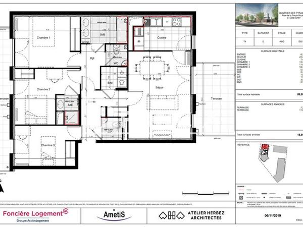 Location Appartement 4 pièces 89.99 m² - 201 RUE DE LA POULE ROUSSE Evry 91000