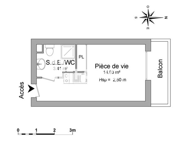 Location Studio 18.24 m² - 26 RUE ROUSTAING Talence 33400