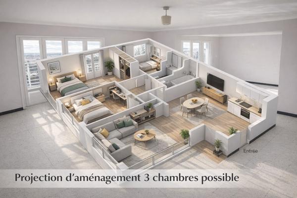 Montpellier (34000) Montpellier - 97 m² - Dernier étage - Balcon - Parking - Lumineux