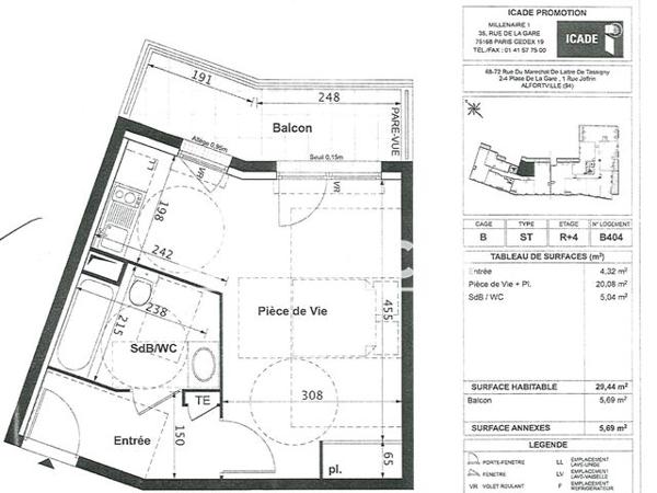 Location Studio 29.44 m² - 2-4 PLACE DE LA GARE / 1 RUE JOFFRIN Alfortville 94140