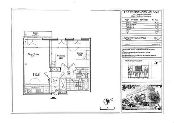 Pontault Combault, 3 pièces, 66.91 m²