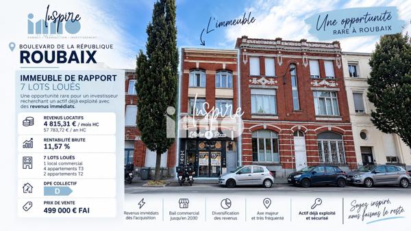 IMMEUBLE DE RAPPORT – 7 LOTS LOUÉS – RENTABILITÉ 11,58 %