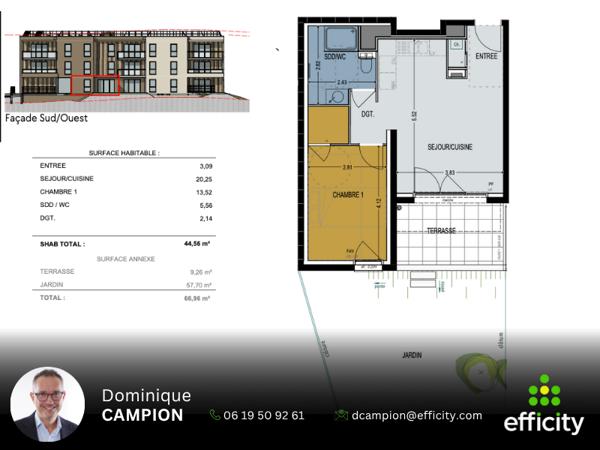 Appartement 2 pièces - 45 m²