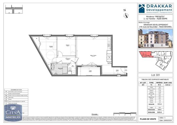Vente appartement 3 pièces de 73.97m²
