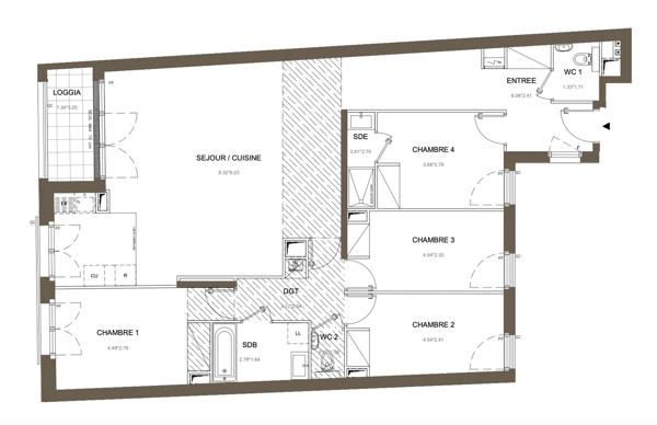 Appartement familial de 6 pièces d’une surface de 118 m² avec loggia et parking en sous-sol