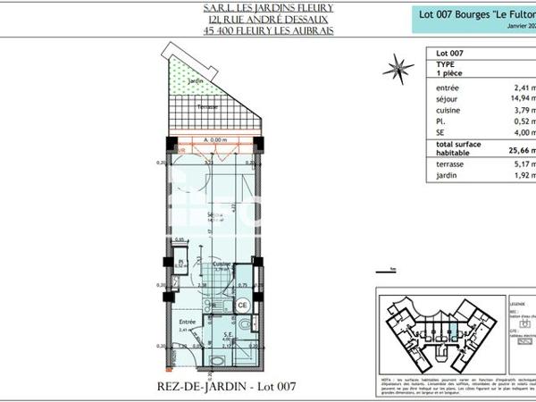 Location Studio 25.7 m² - 2 RUE LE FULTON Bourges 18000