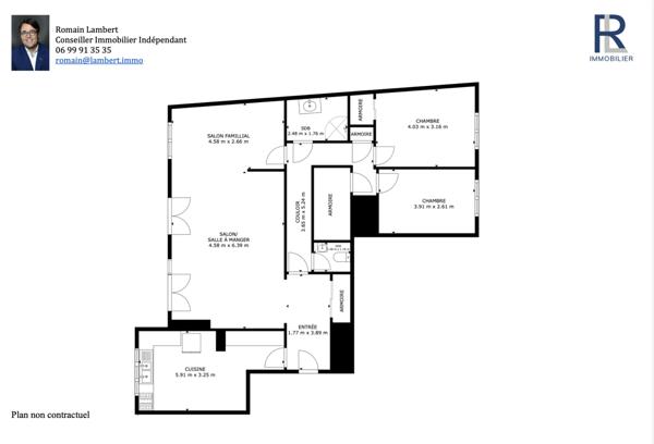 Paris (75007) Bel appartement de 104 m2 avec 3 chambres au 7ème étage à Paris VII