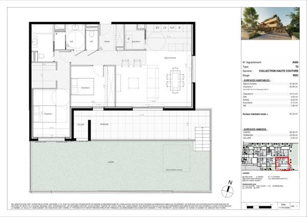 Appartement T3 à vendre  3 pièces - 92,42 m 2   BAILLARGUES  - 34
