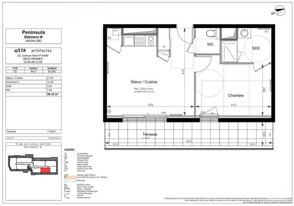 Appartement F2 à vendre  2 pièces - 40,33 m2 ARZON - 56
