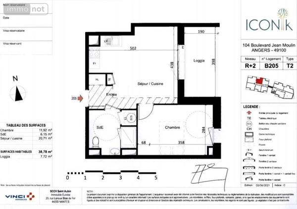Appartement à louer à Angers dans le Maine-et-Loire (49100), ref : 49009-L112