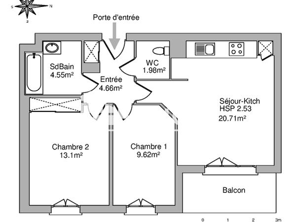 Location Appartement 3 pièces 54.62 m² - 25 RUE AUGUSTE DE ST HILAIRE Orleans 45000