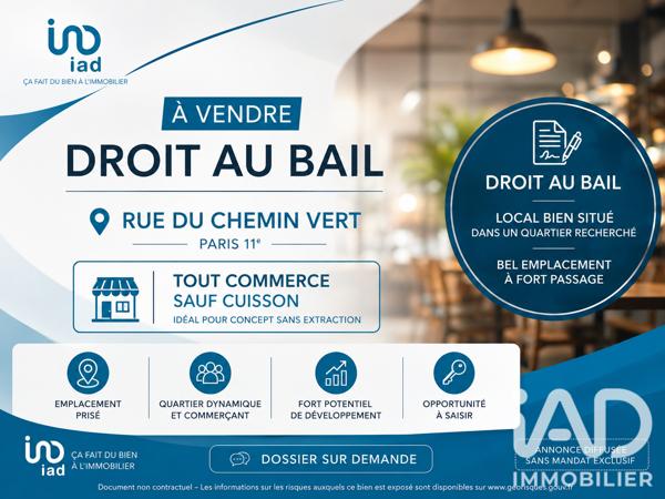 Droit au bail à vendre 40 m² Paris 11