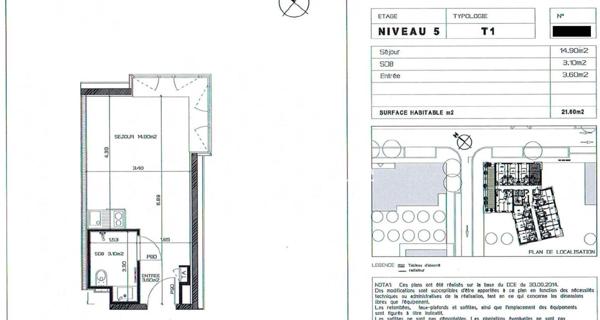 À vendre Studio 21.8 m² - Grenoble 38000