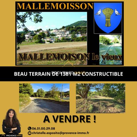 Mallemoisson (04510) EXCLUSIVITÉ ! Terrain constructible de 1380 m2 à Mallemoisson (04)