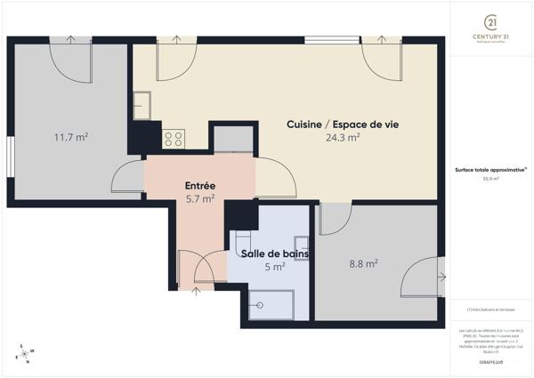 Appartement F3 à vendre  3 pièces - 57,36 m2 CHARTRES - 28