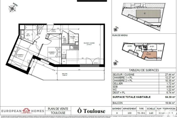 Appartement T3 à vendre résidence neuve avec parking et extérieur de 20m2