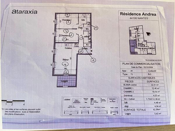 Appartement 3 pièces – 63 m² environ à Nantes (ref : 1795B)